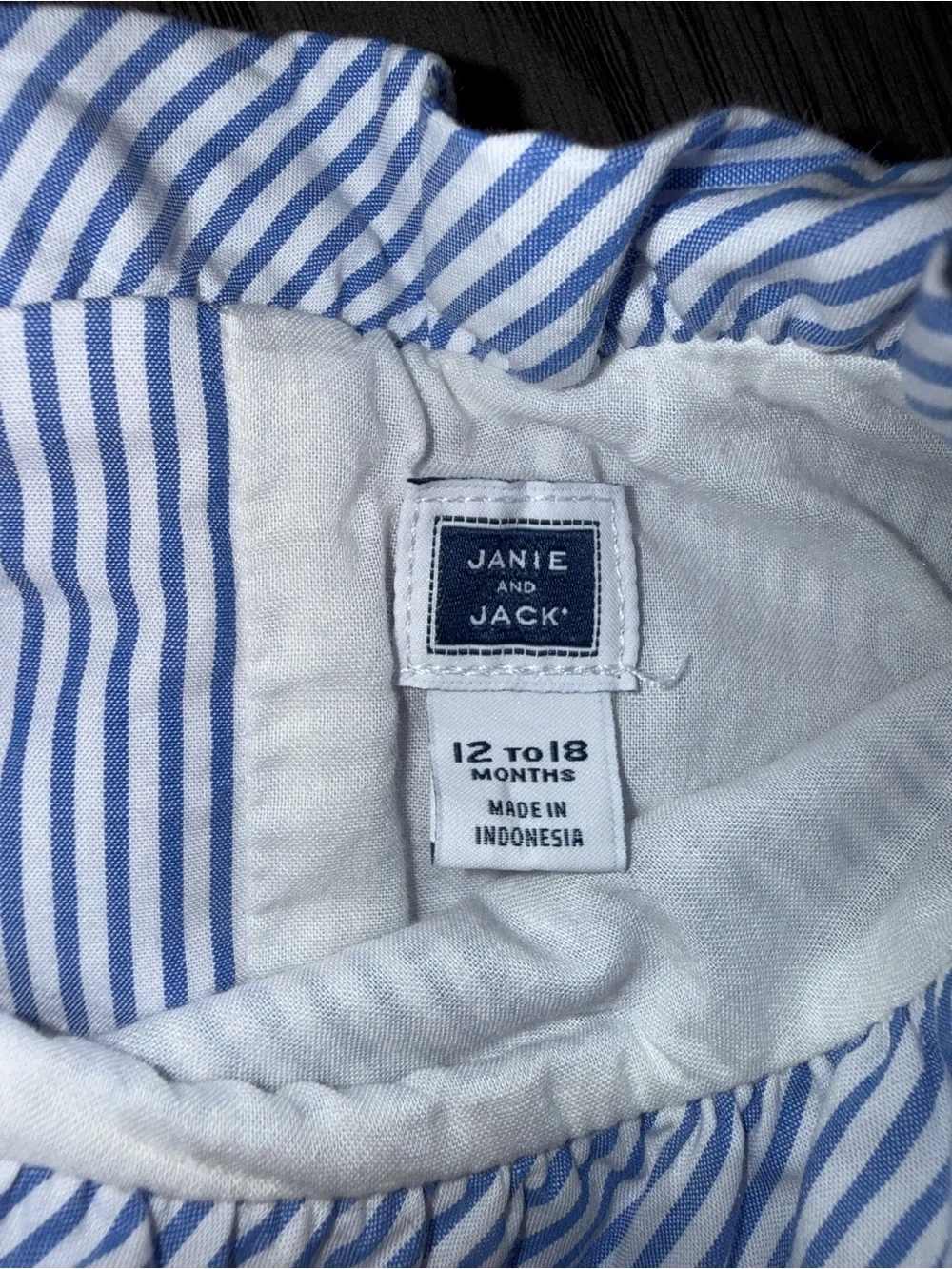 Janie and Jack Sky Blue Striped Ruffle Top Size 12-18 Months